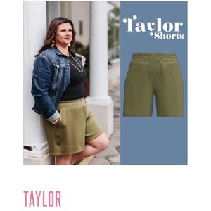 LuLaRoe Taylor Shorts Olive Green Comfy Casual Elastic Waist Pockets Womens Sz L
